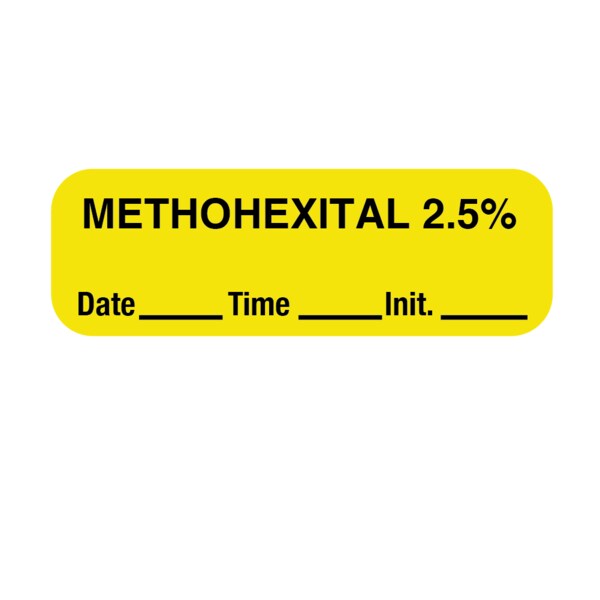 Label, Methohexital 2.5% 1/2" x 1-1/2" Yellow w/Black